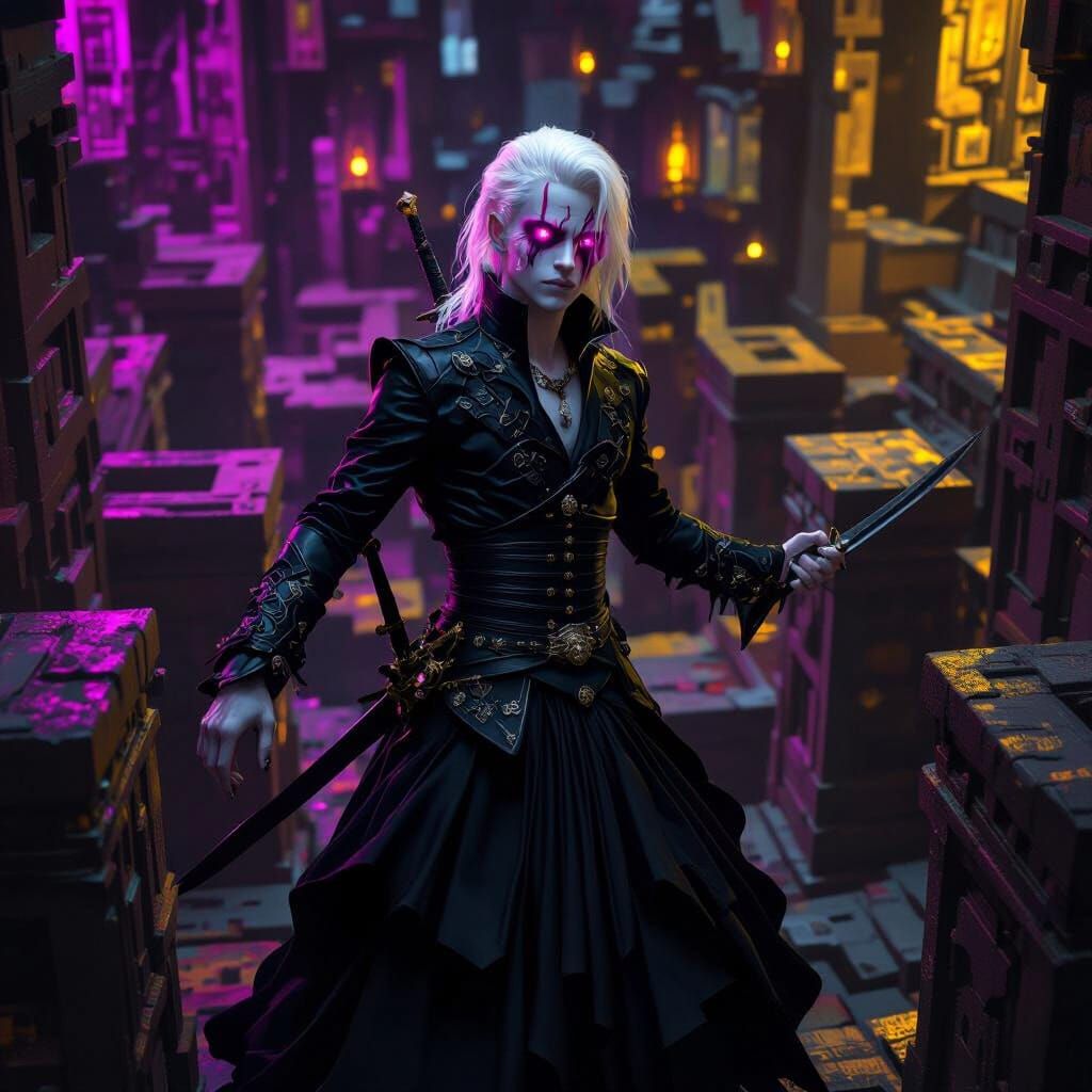 Albino in City Maze: Dark Fantasy Concept Art