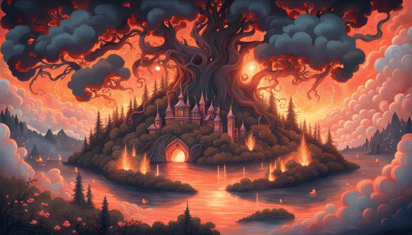 Fantasy Forest Fire in Anime Style
