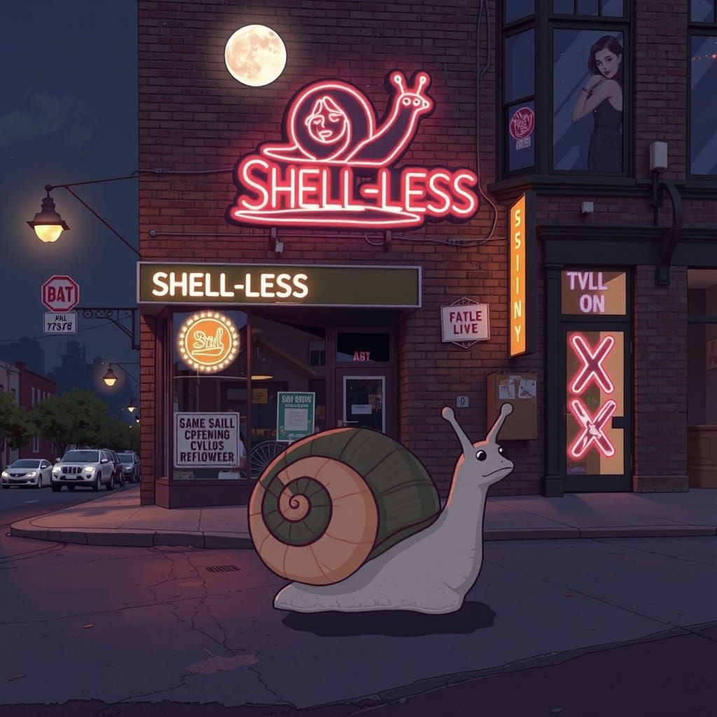 Anthropomorphic Snail in Urban Cartoon Style