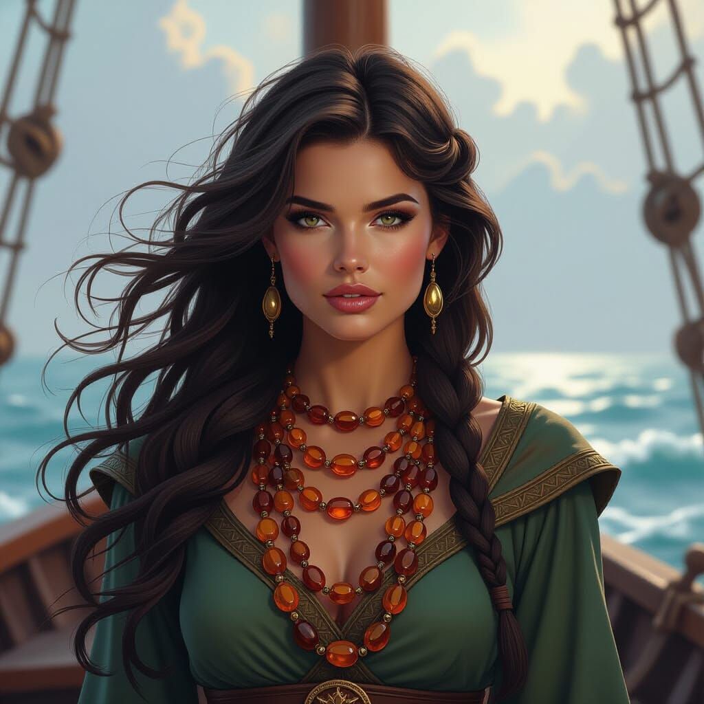 Viking Queen on Ship in Atmospheric Digital Painting