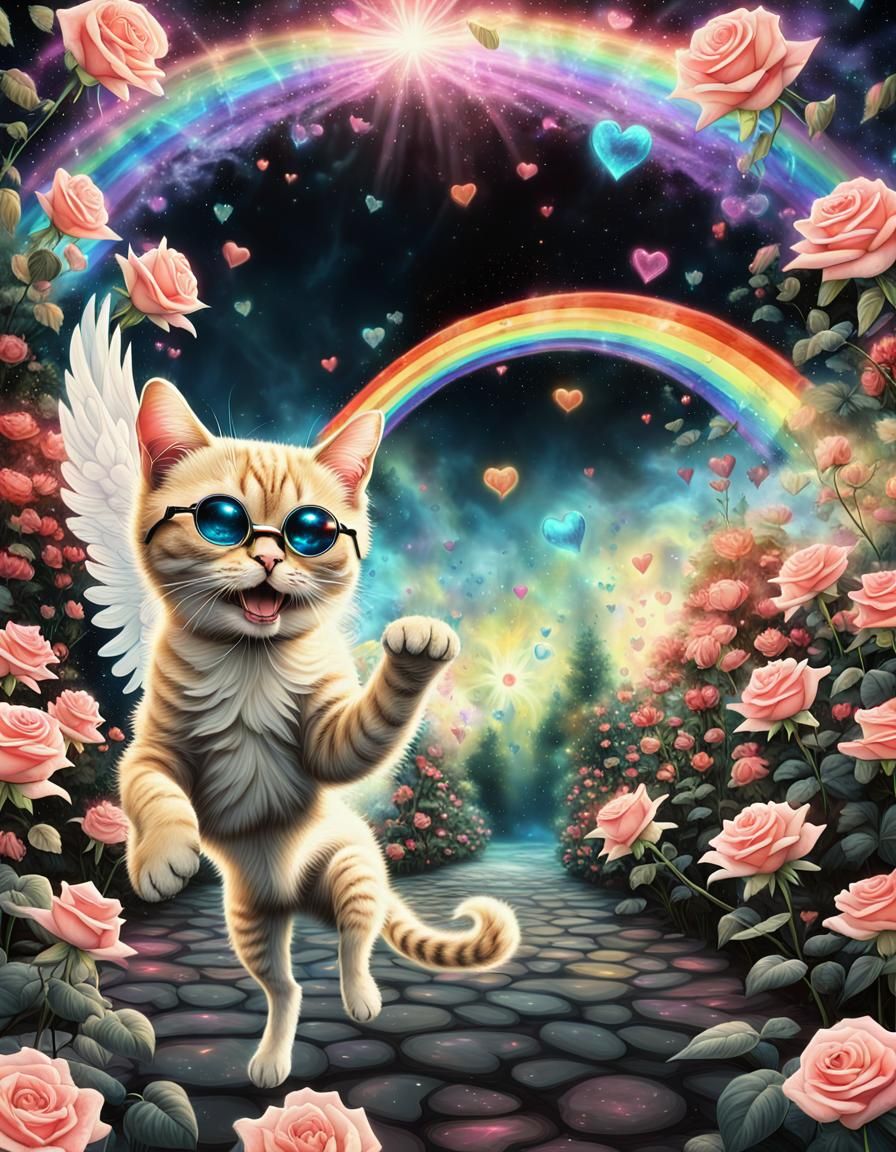 Winged Cat in Mystical Garden: Splash Art