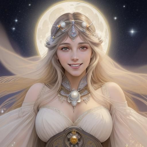 Alphonse Mucha style beautiful woman with beautiful smile an...