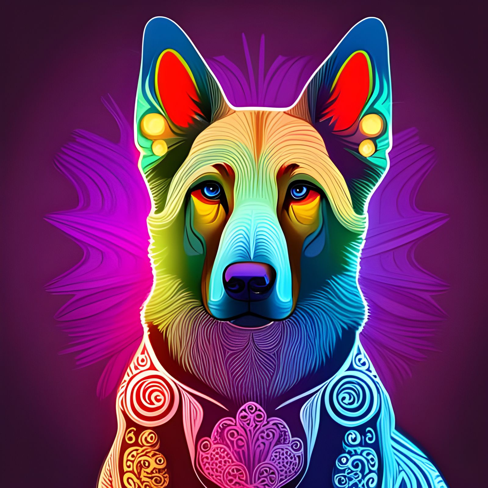 Whimsical Zentangle German Shepherd Fractal Vector Art