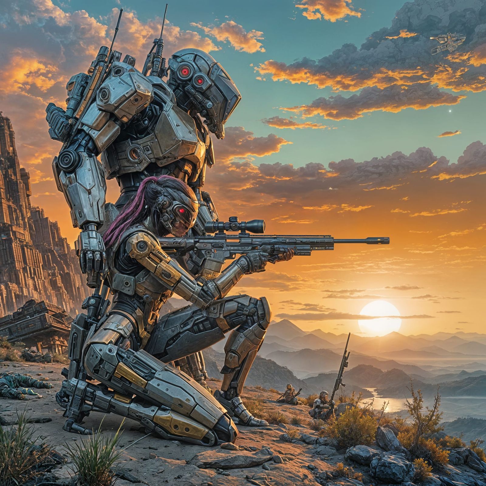 Cyberpunk Bounty Hunter Takes Aim in Pop Art Style