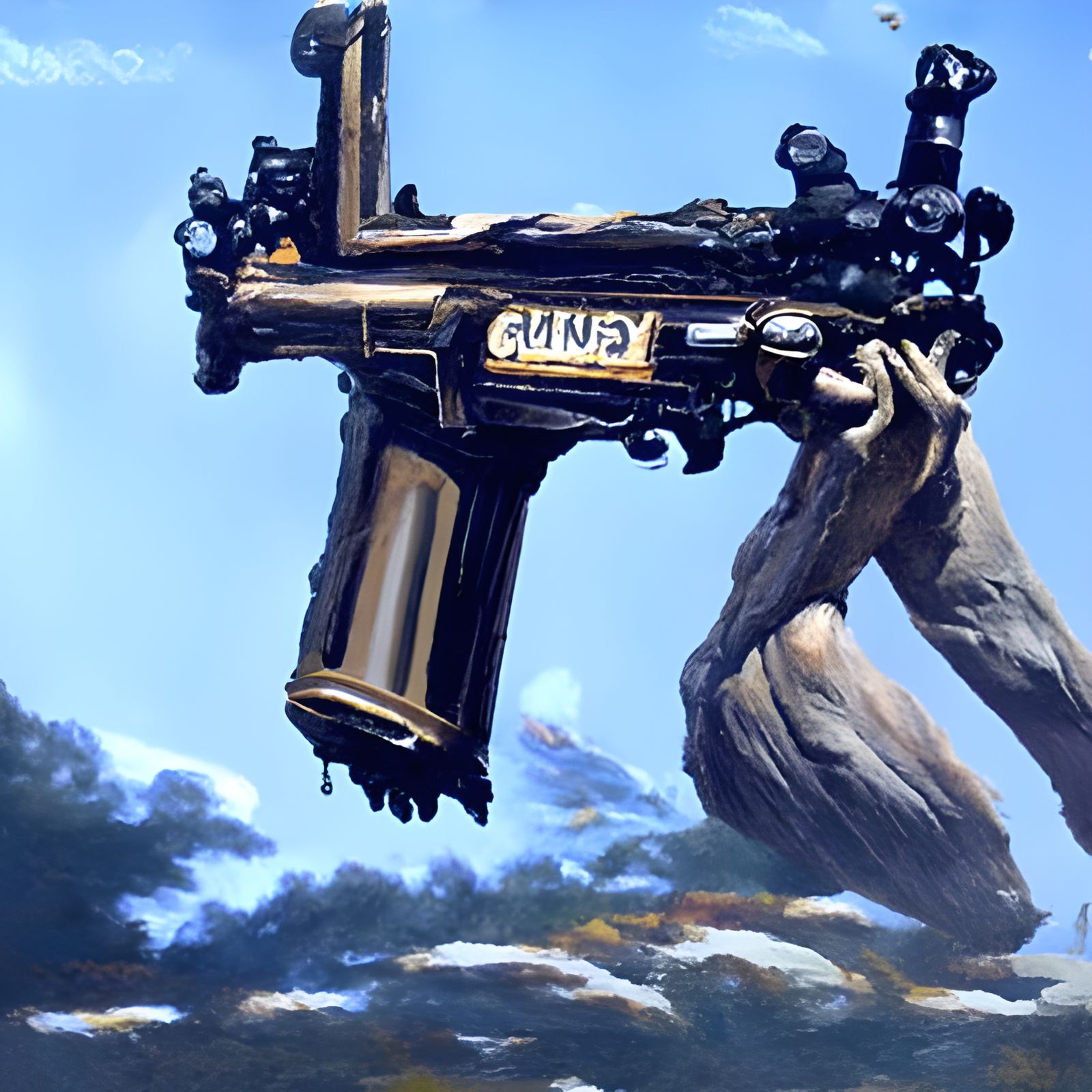 Realistic Oil Painting of a Gun