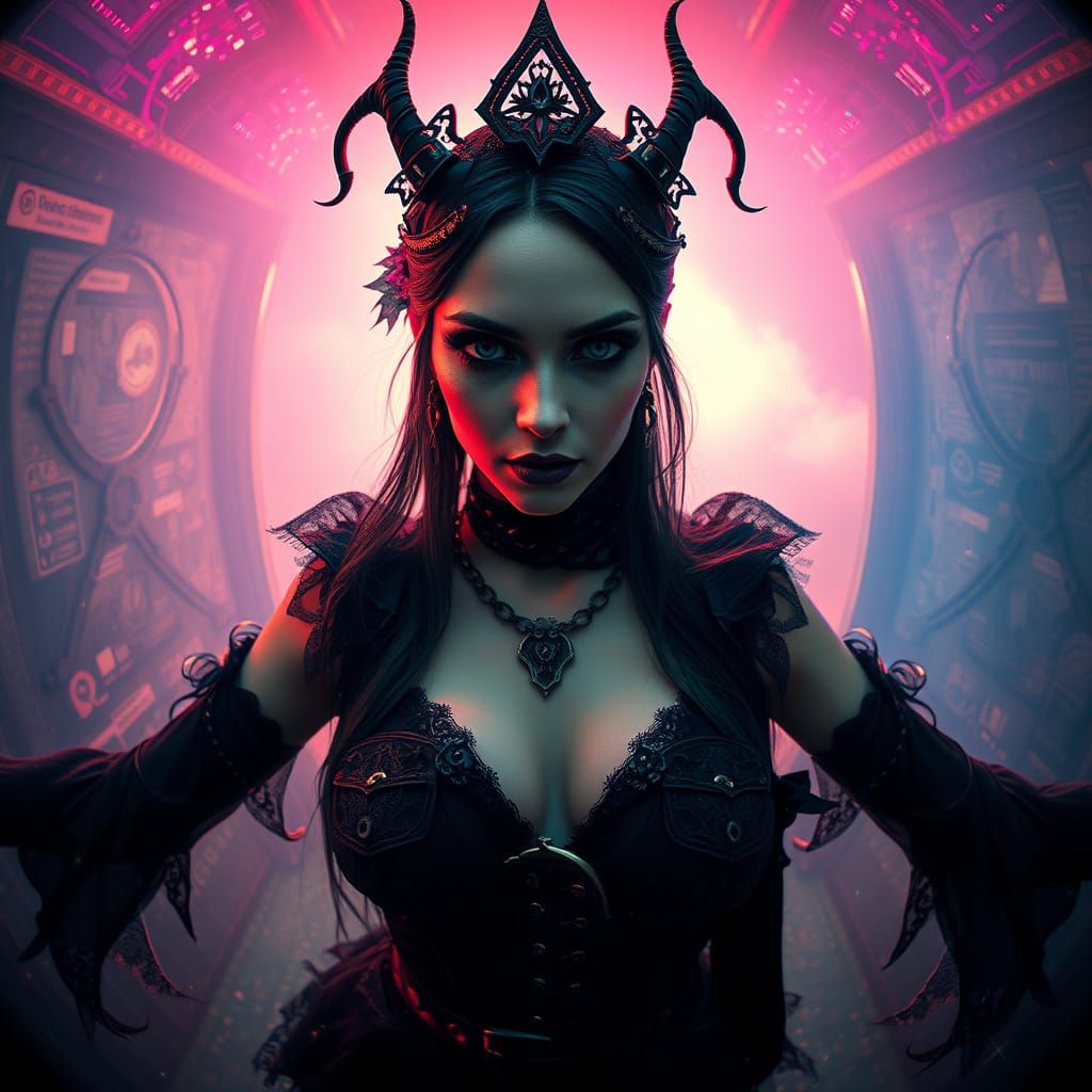Seductive Sorceress in Gothic Dreamscape
