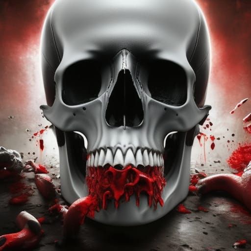 Bleeding 3D Skull with Fractured Jaw in Eldritch Lighting