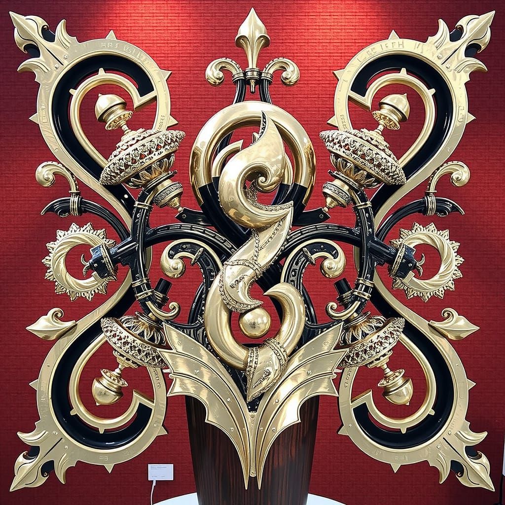 Abstract Brass and Wood Sculpture in Gallery