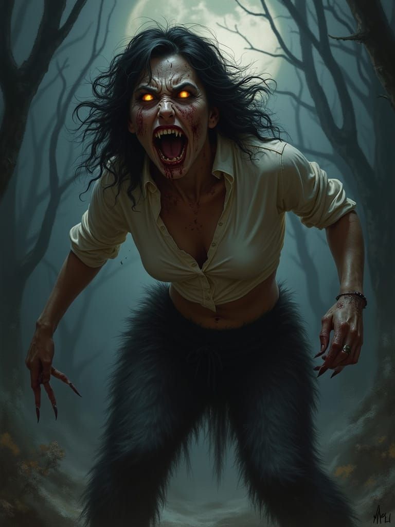 Werewolf Transformation in Dark Fantasy Style