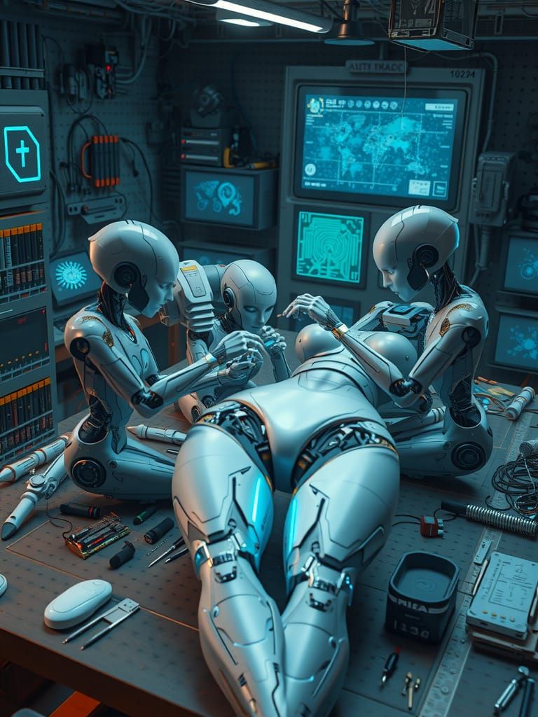 Robotic Engineer's Workshop in Futuristic Style