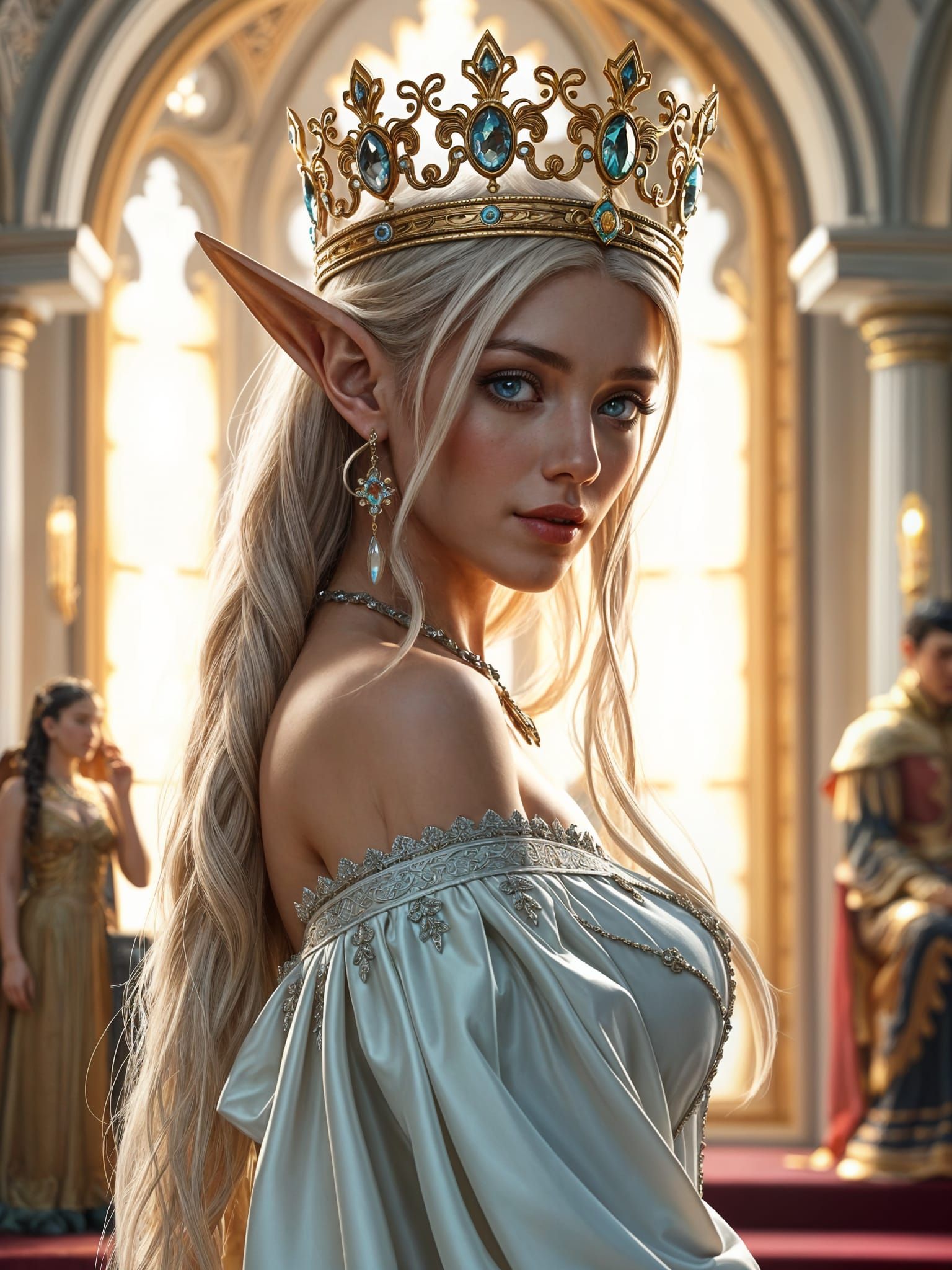 Graceful Elf Princess in a Throne Room