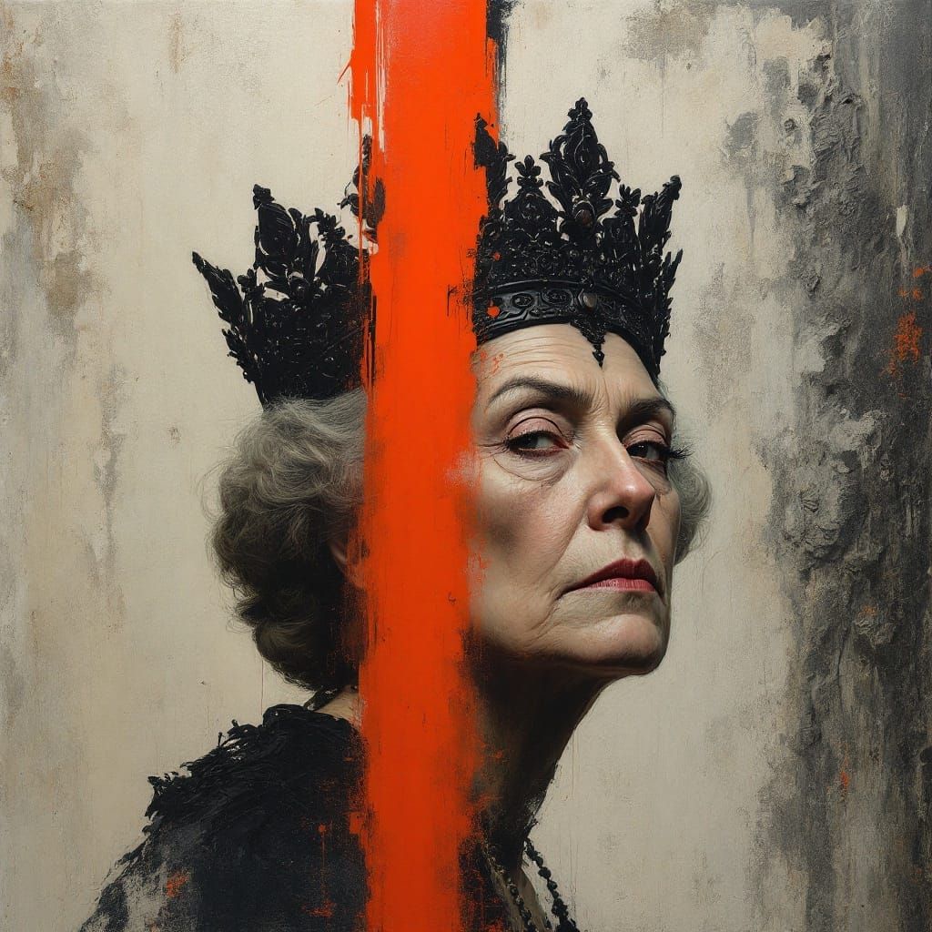 Hyperrealistic Portrait of a Regal Woman in Fiery Disruption