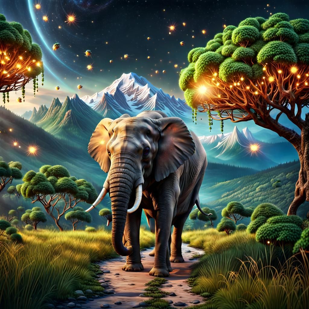 Elephant Carrying a World: 8K Resolution