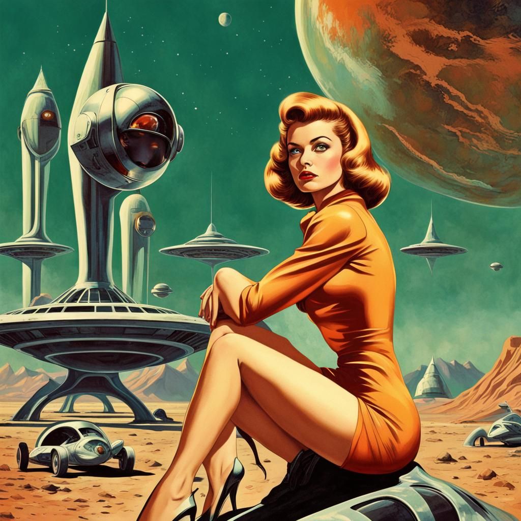 Retro-Futuristic Pin-Up Heroes on Martian World