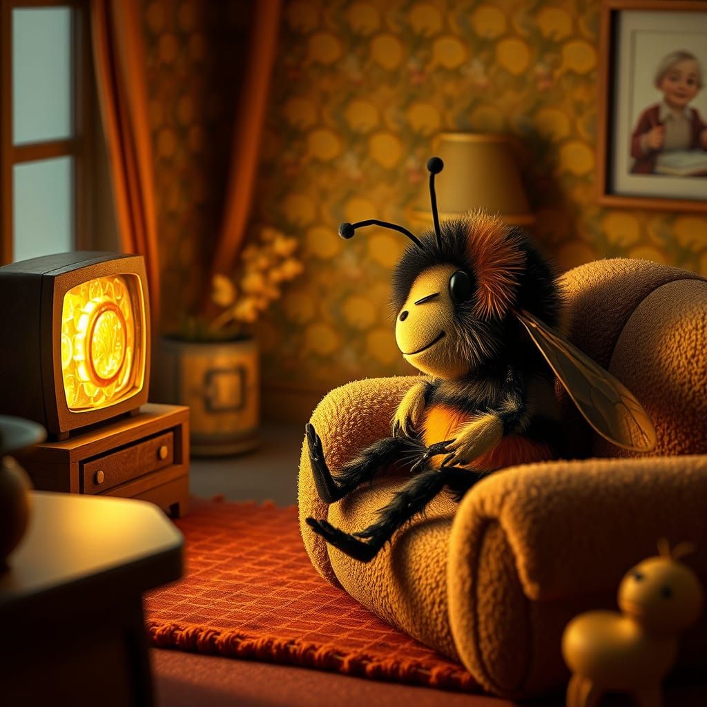 Sleepy Bumblebee's Cozy Night In: Pixar-Style 3D Render