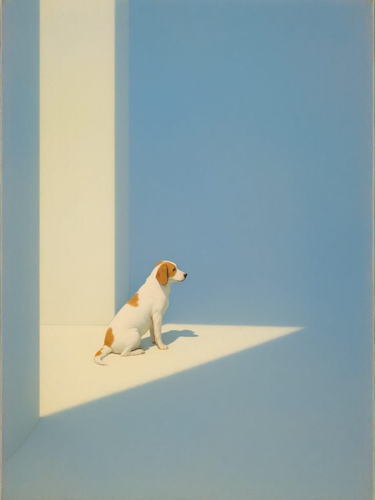 Serene Dog Bathed in Sunlight on White Walls
