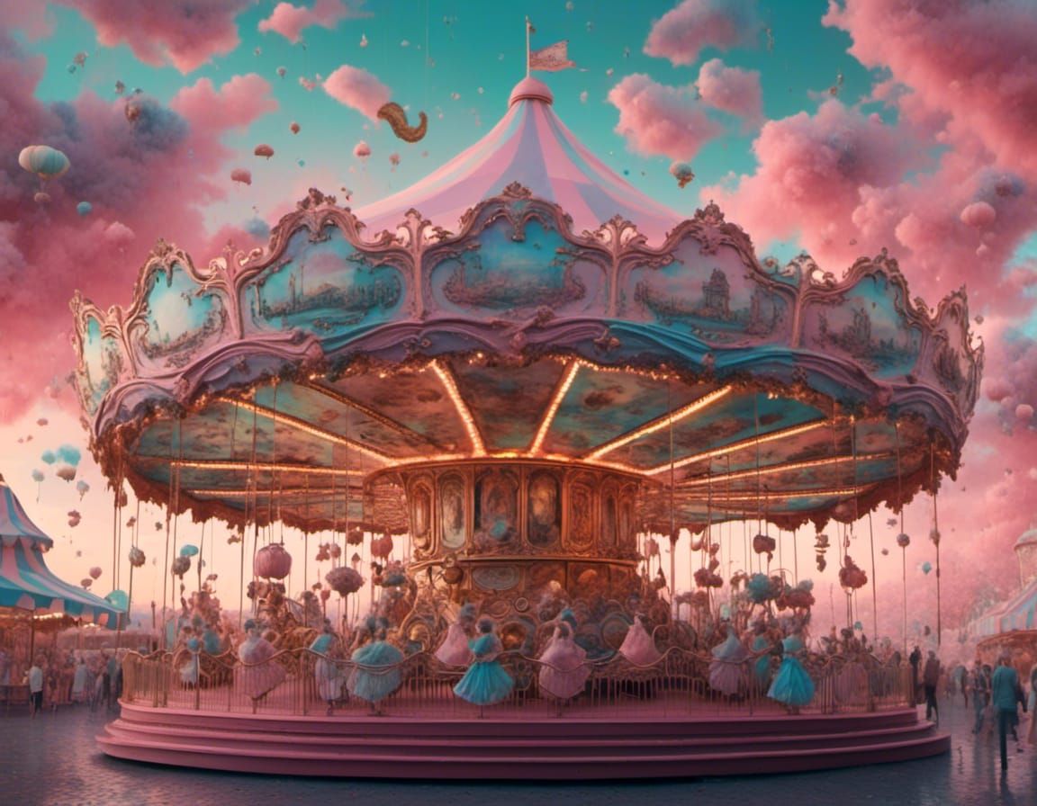 Nostalgic Carousel at a Fairyground in Pastel Style