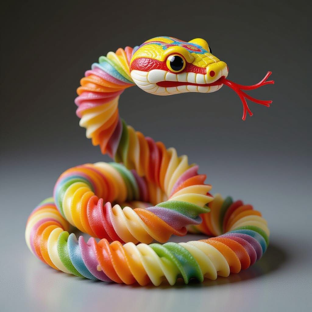 Surreal Pasta Snake in Pop Art Style
