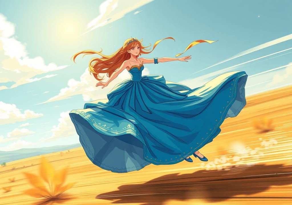Princess Sprinting Through Plains in Anime Style