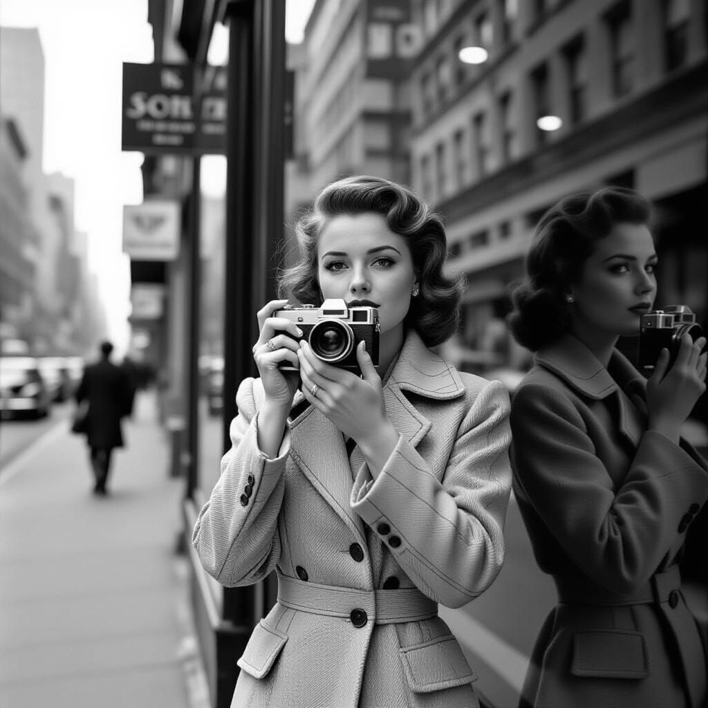 Woman Taking Self-Portrait in 1950s New York