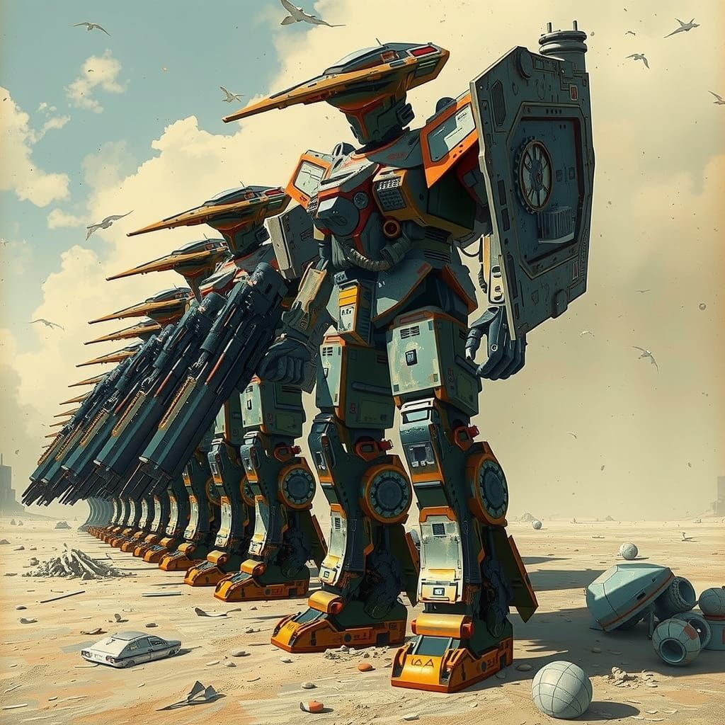 Giant Mechs Clash in Retro-Futuristic Battle