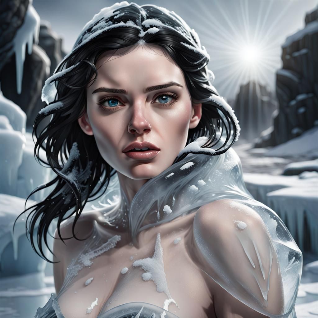 Icy Woman Portrait in Comic Noir Style