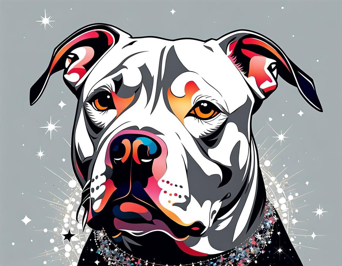 Adorable Pitbull with Silver Filigree, Digital Painting