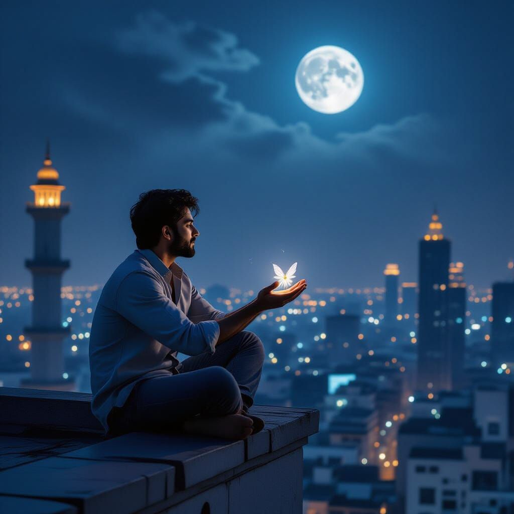 Giant on Skyscraper Rooftop with Fairy in Hyderabad