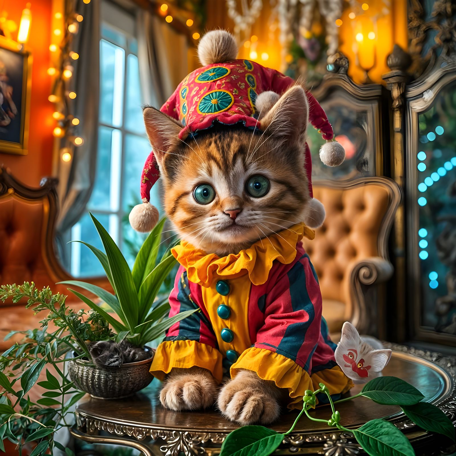 Whimsical Kitten Jester in Vibrant HD