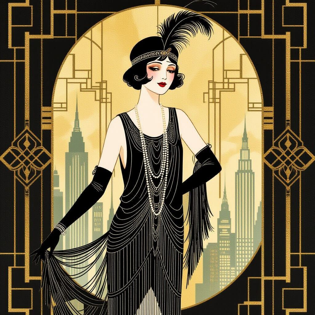 1920s Flapper Girl in Art Deco Style