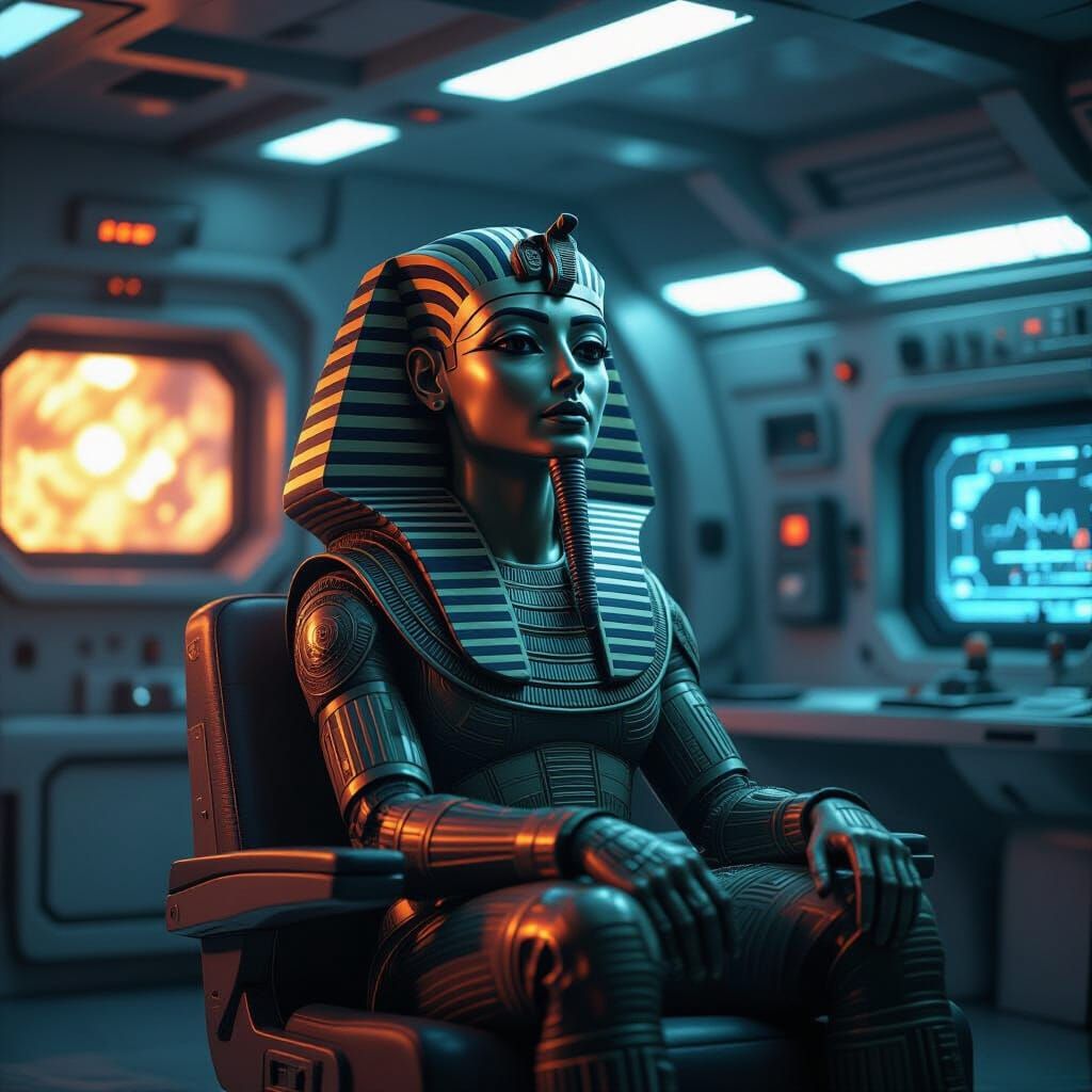 Sphinx Alien in Spaceship Cinematic Film Still