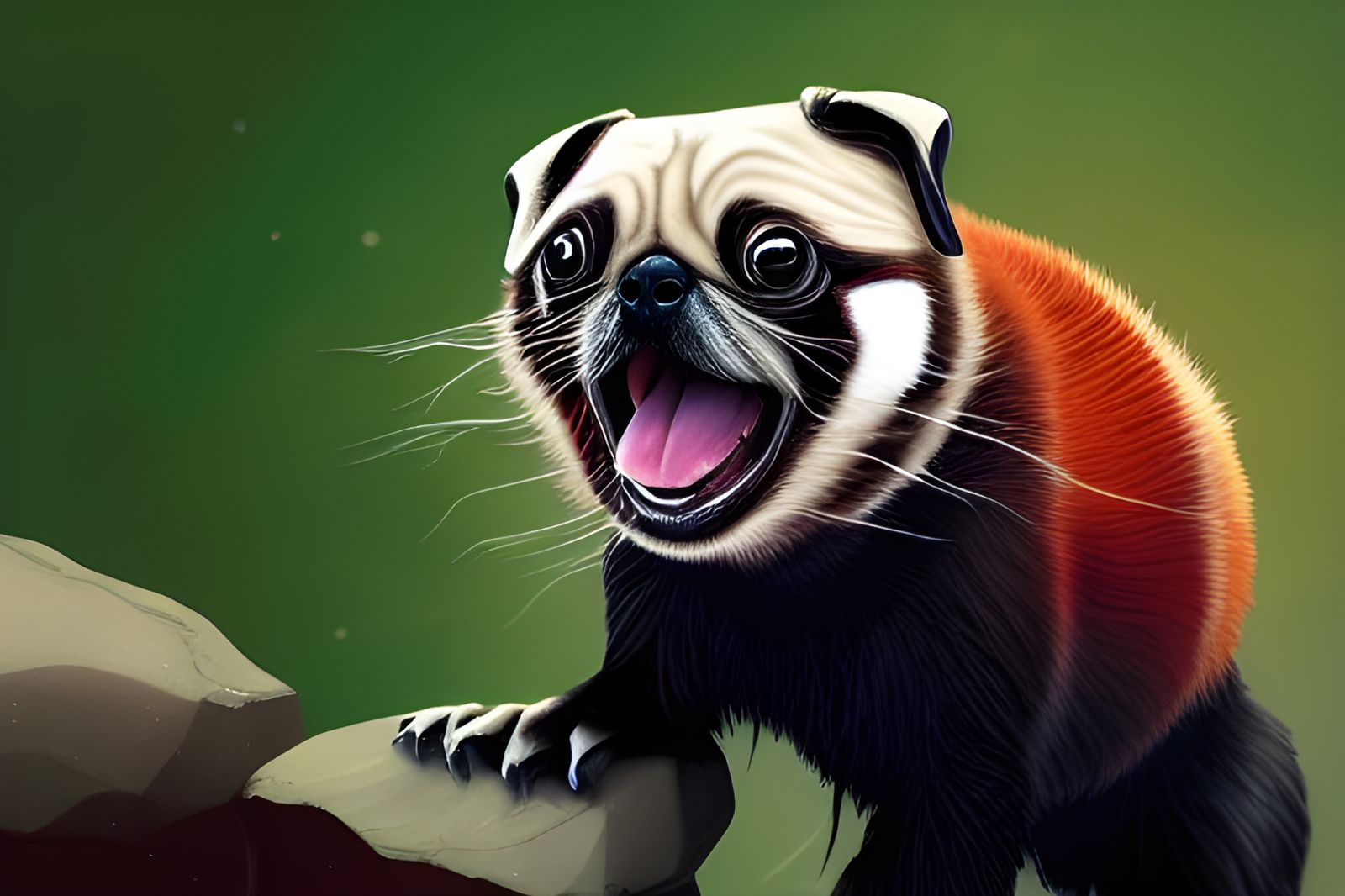 Pug-Headed Red Panda in Hyperdetailed Surrealist Style