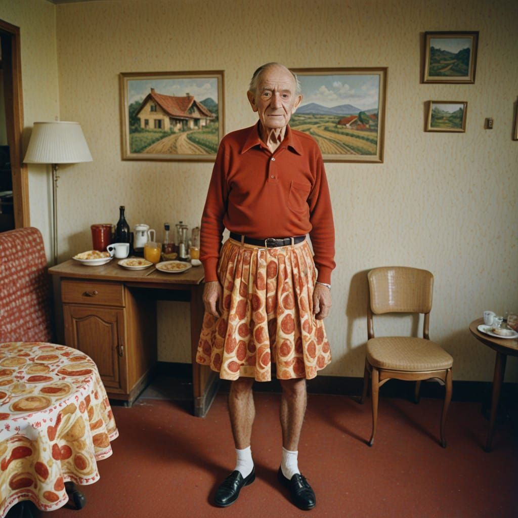 Vintage French Motel Scene with Surreal Fashion