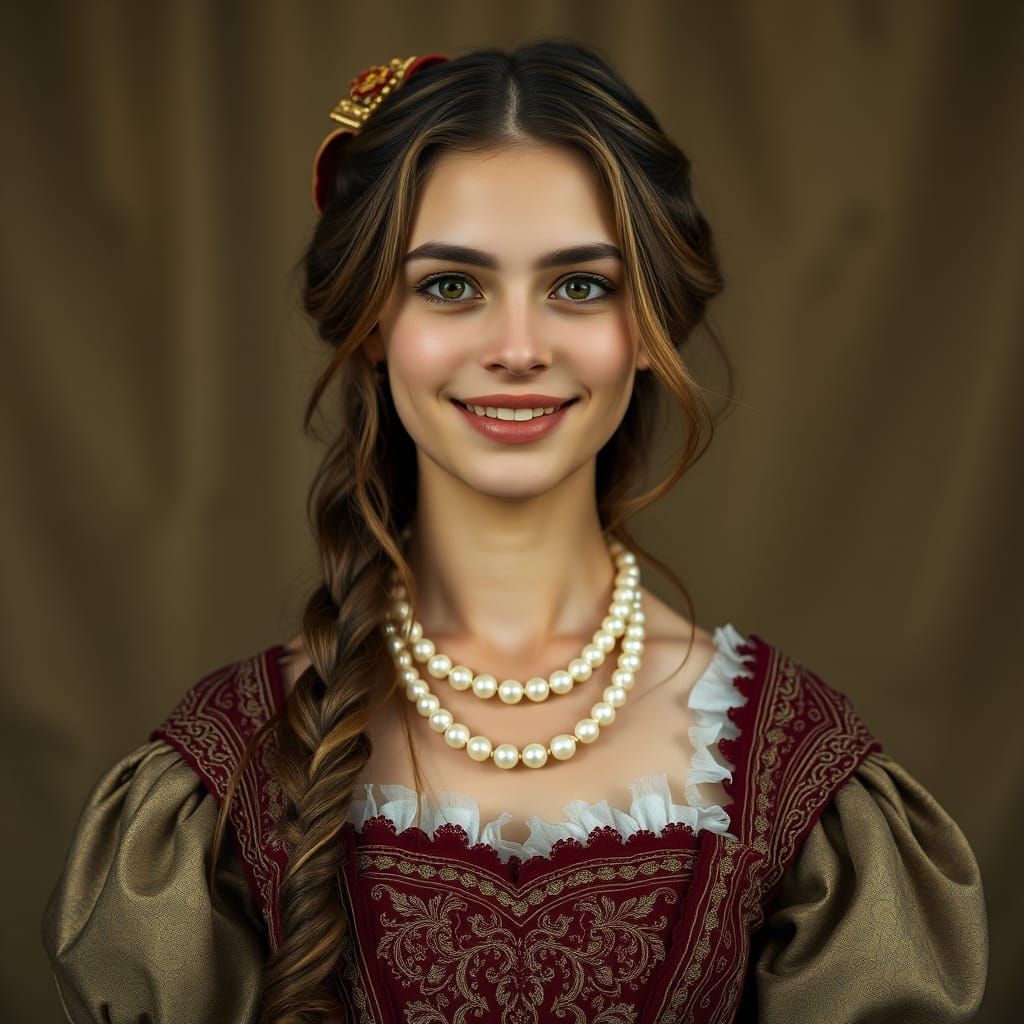 Ethereal Tudor Beauty in Intricate Embroidered Gown