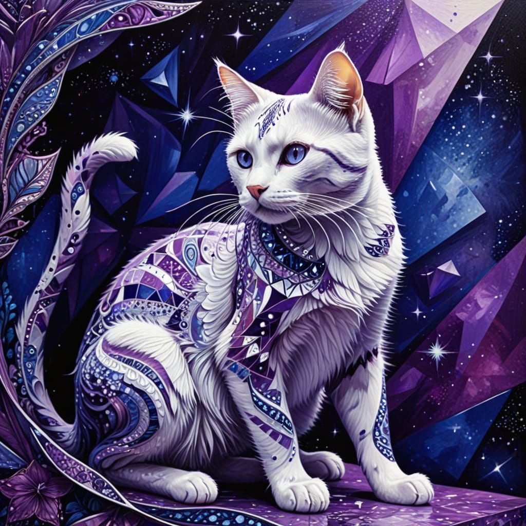 Elegant Geometric Feline in Vibrant Colors