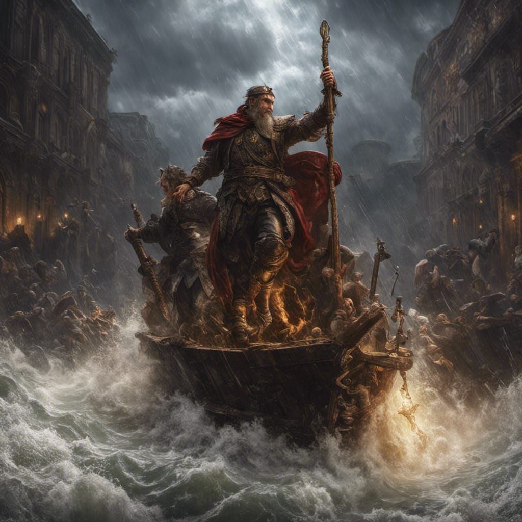 Epic Deluge Scene in Historical Painting Style