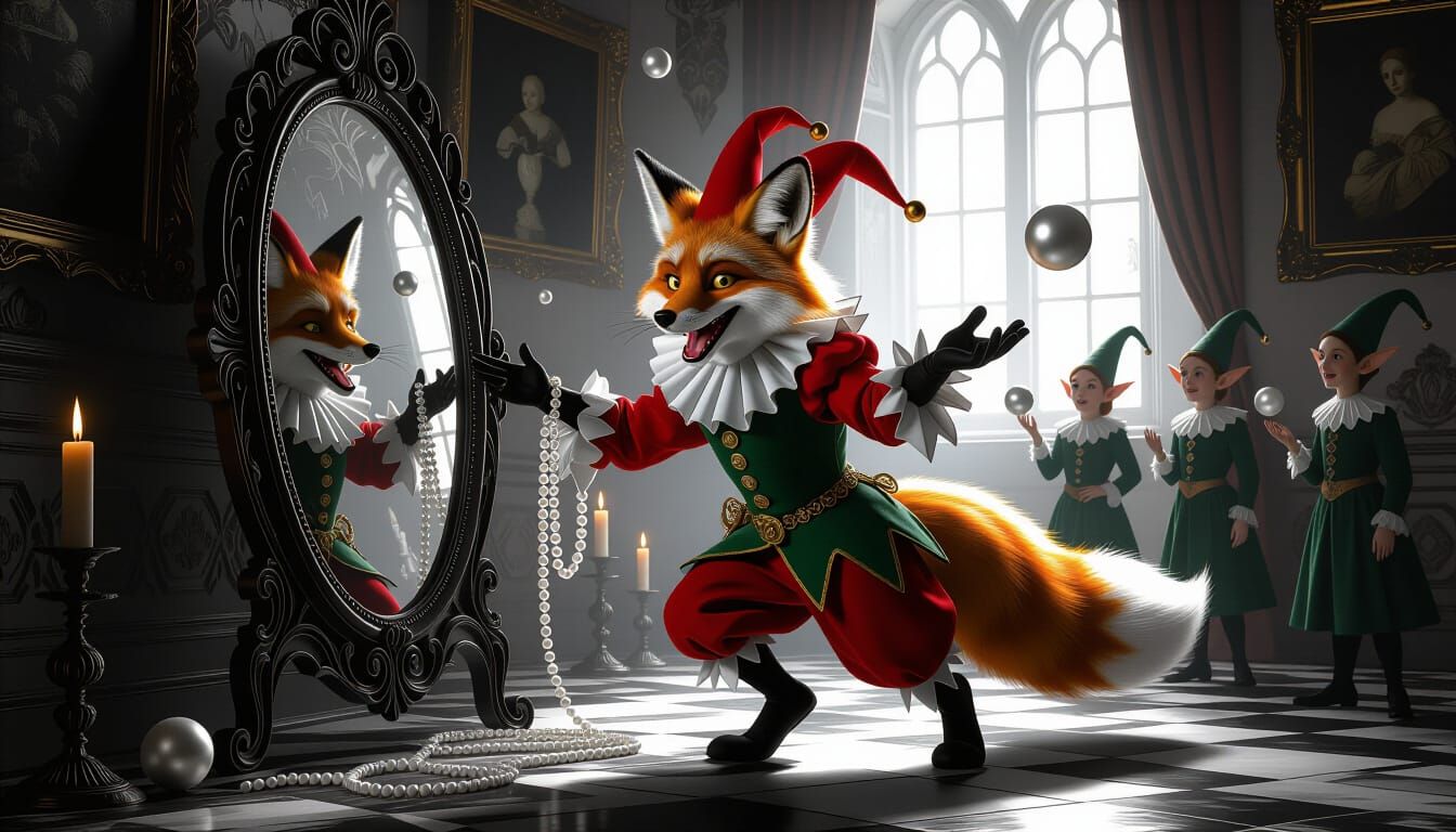 Jester Fox Steals Pearls in Enchanted Baroque Salon