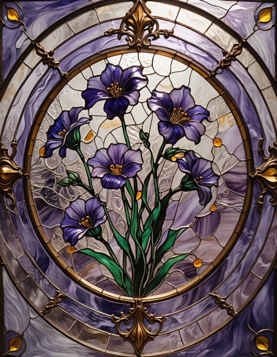 Stained Glass Lavender Flower in Surrealist Style