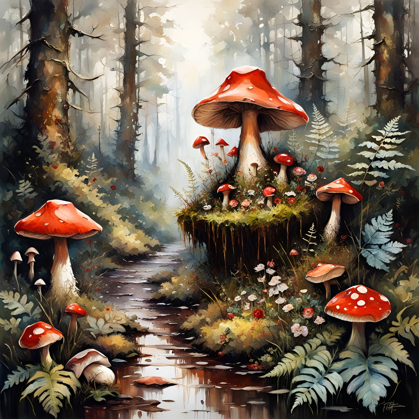 Detailed Mystic Forest Scene in Fantasy Art Style