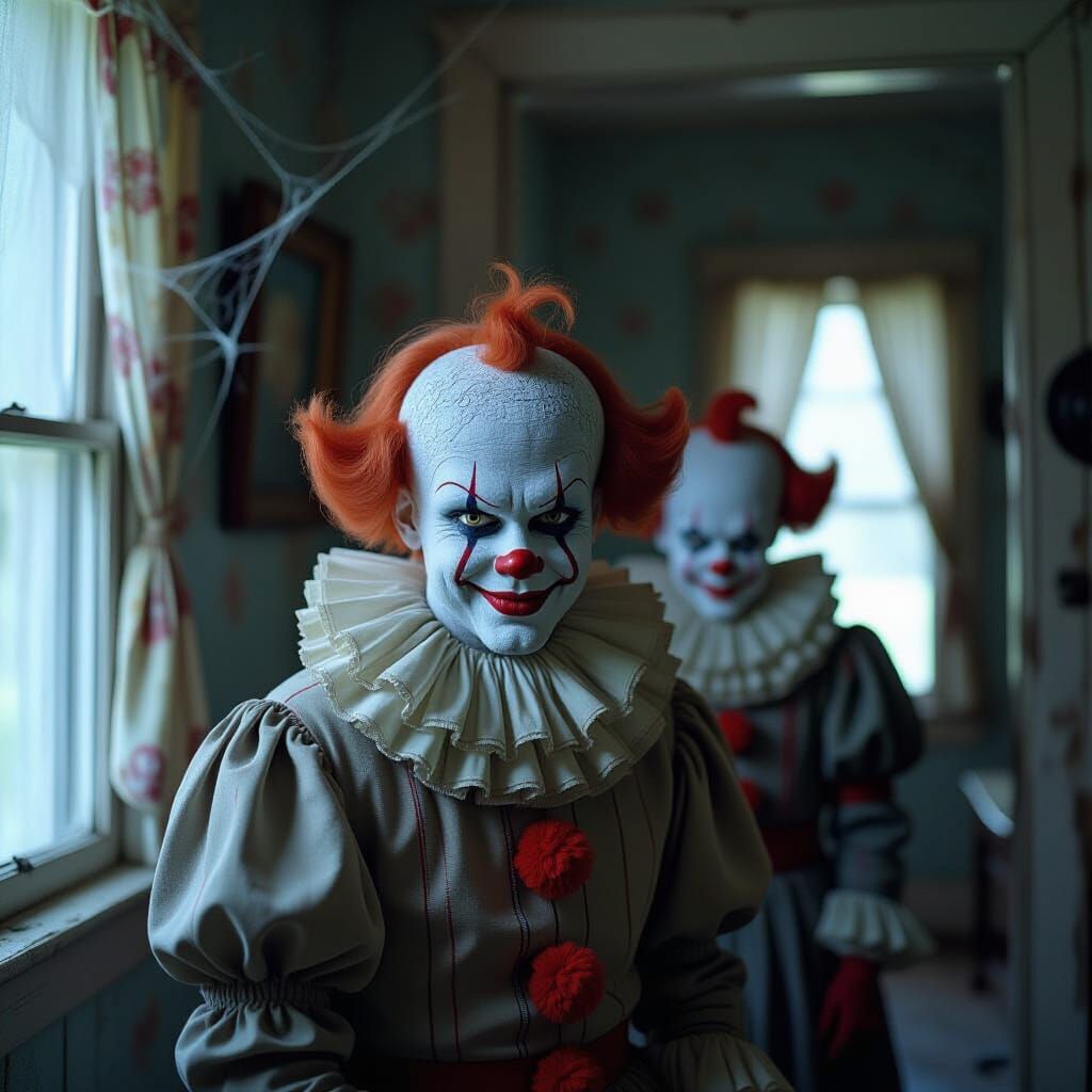 Scary Clown Portrait in Old House, Professional Photography