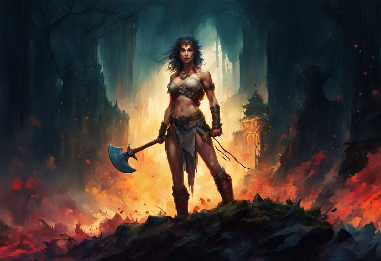 Amazon Warrior Victorious, Detailed Fantasy Art