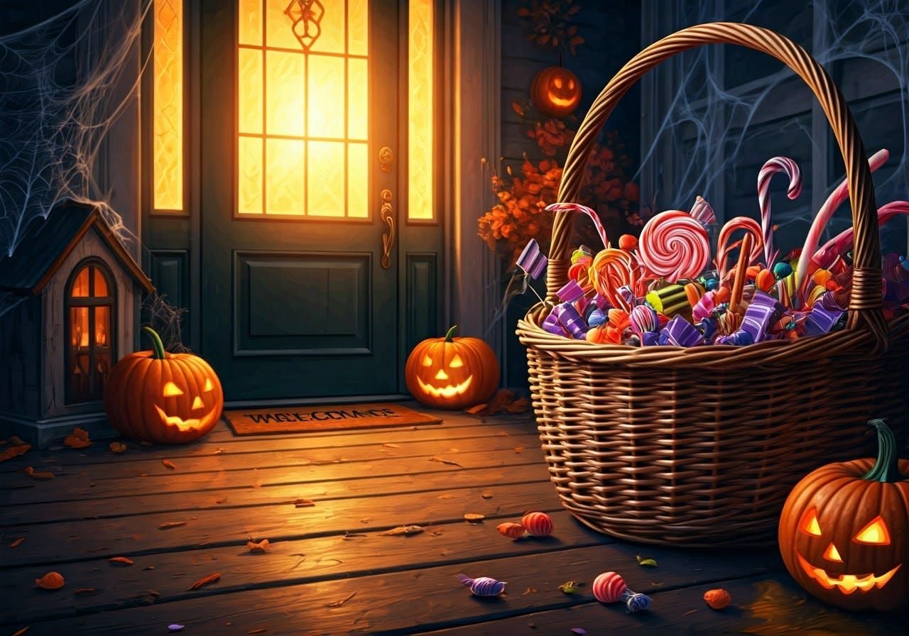 Halloween Candy Overflowing, Rockwell-esque Painting