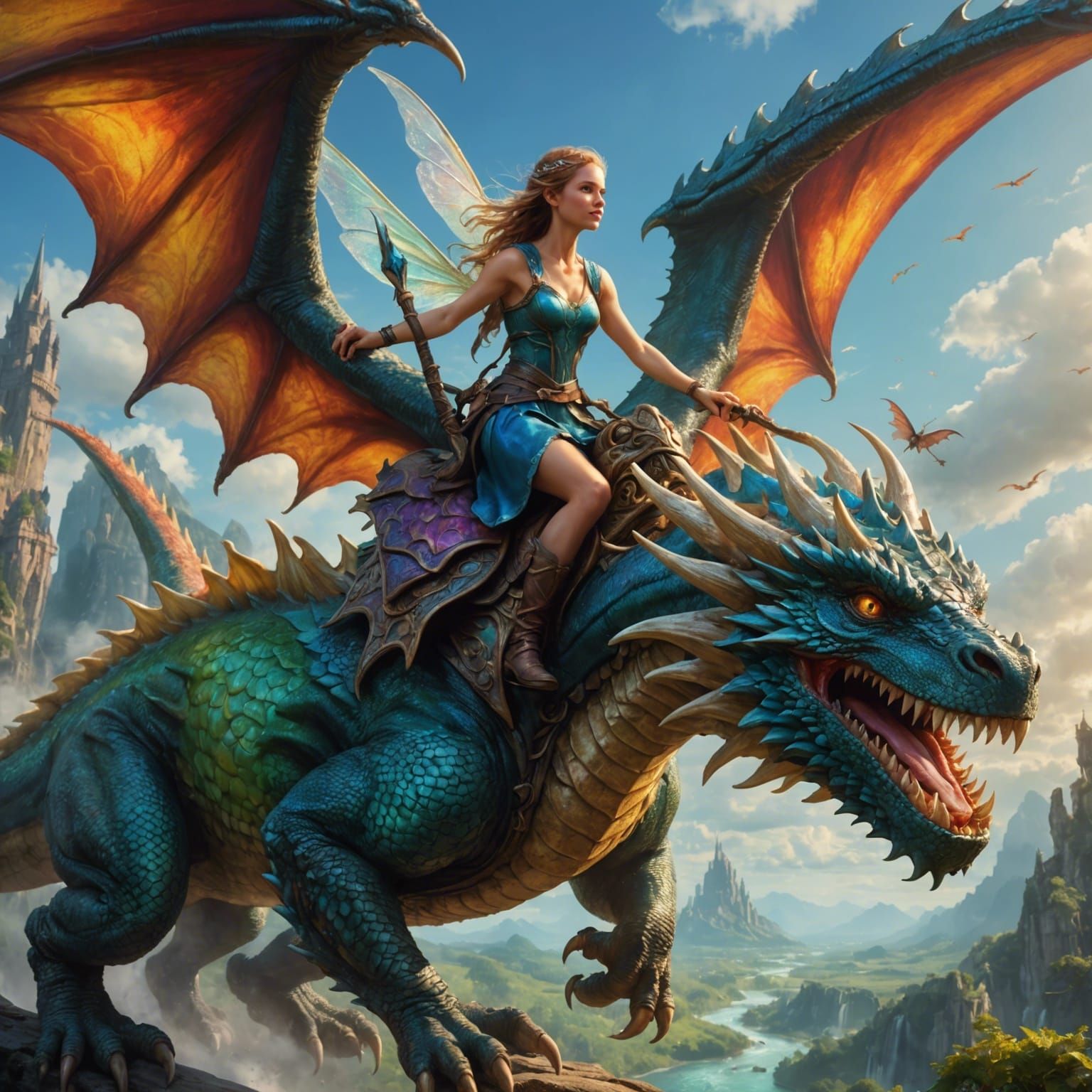 a fairy riding a dragon