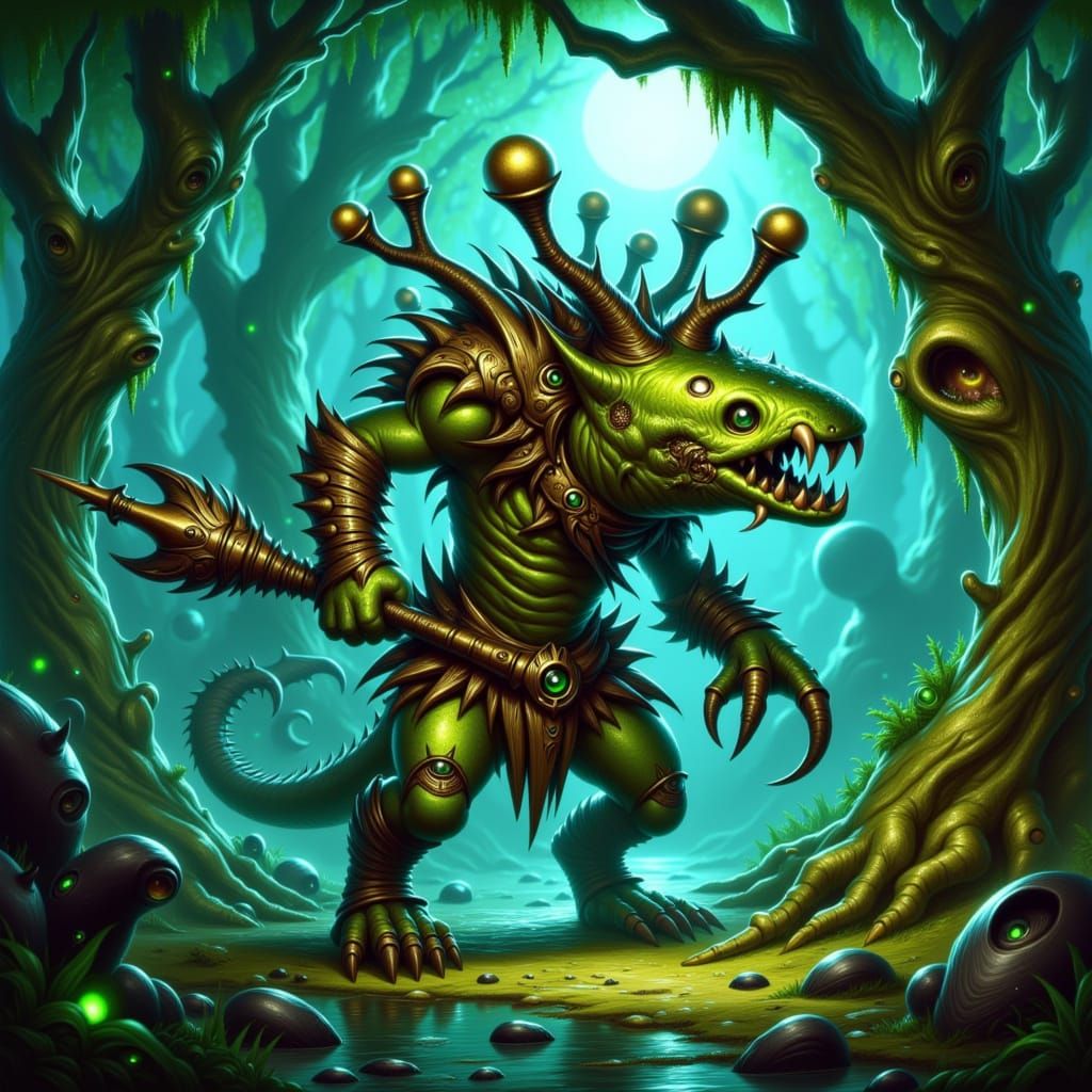 Fierce Murloc Hunter in Dark Fantasy Swamp