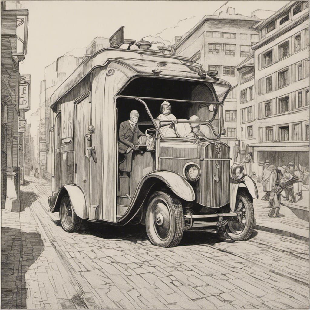 Futuristic Ambulance Car in Surreal City, Digital Art