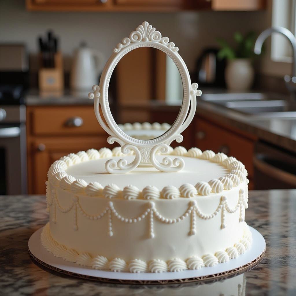 Cake Shaped Like Mirror on Kitchen Counter