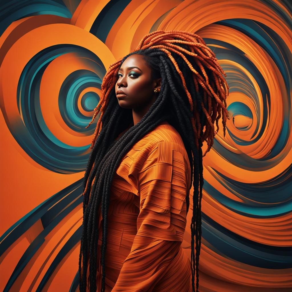 Afrofuturistic Woman Gazes Through Portal in Vivid Photo