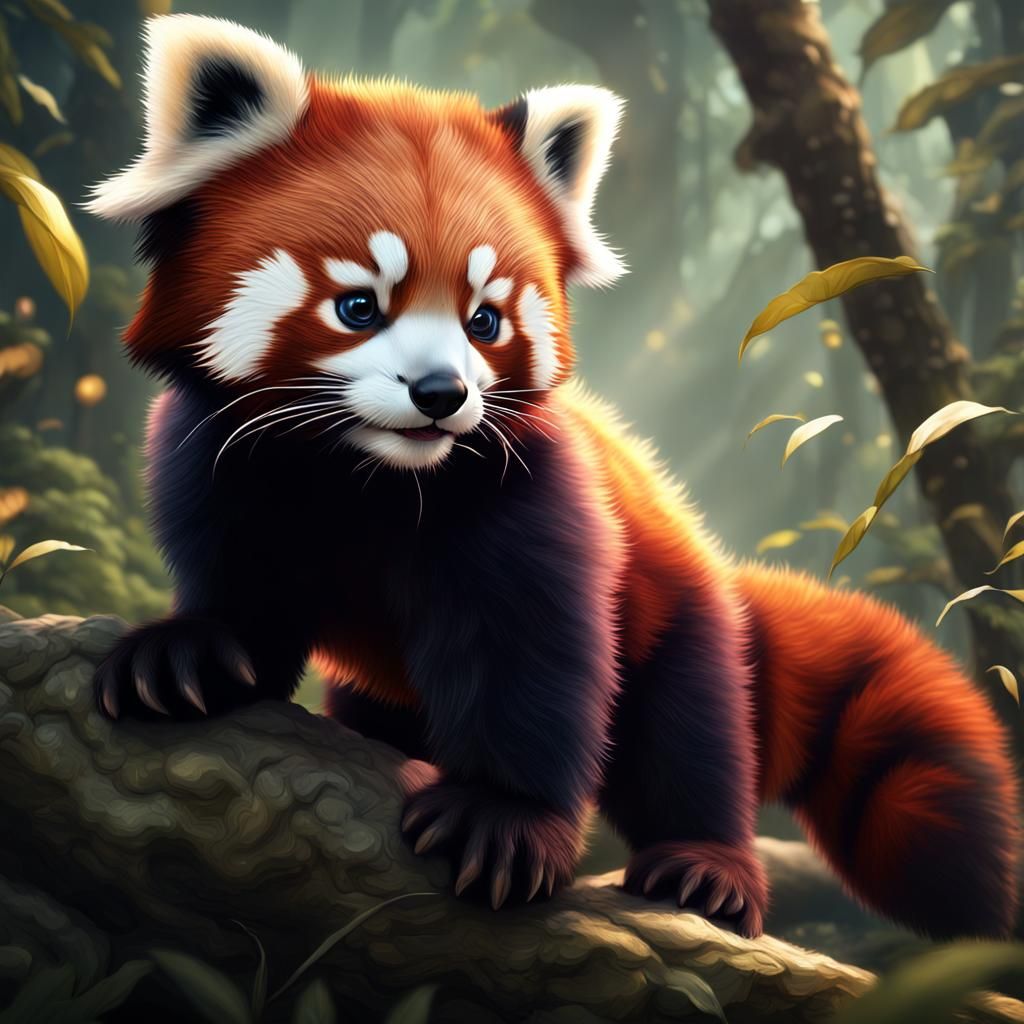 Adorable Fluffy Baby Red Panda: Digital Art
