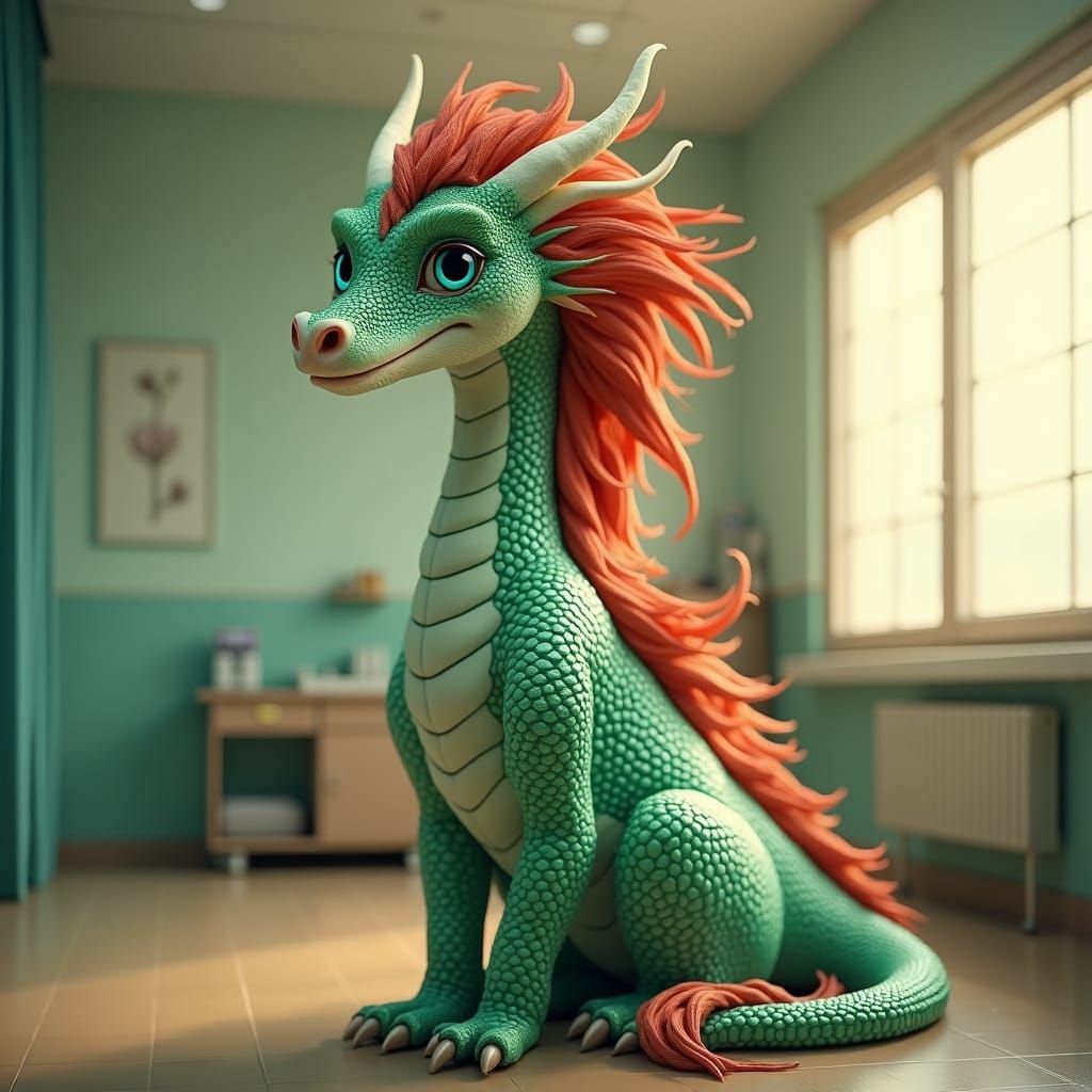 Dragon Woman in Hospital, Hyper-Realistic Matte Painting