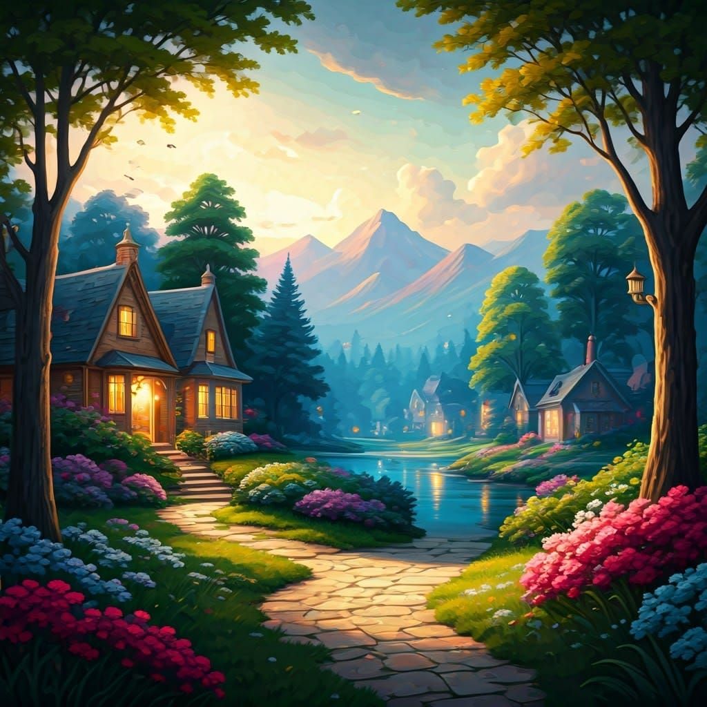 Cute Spider in Dreamy Garden, Fantasy Art